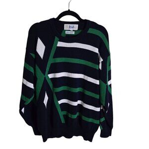 Pringle Of Scotland Hand Intarsia 100% Cotton Green Crewneck Sweater Size L